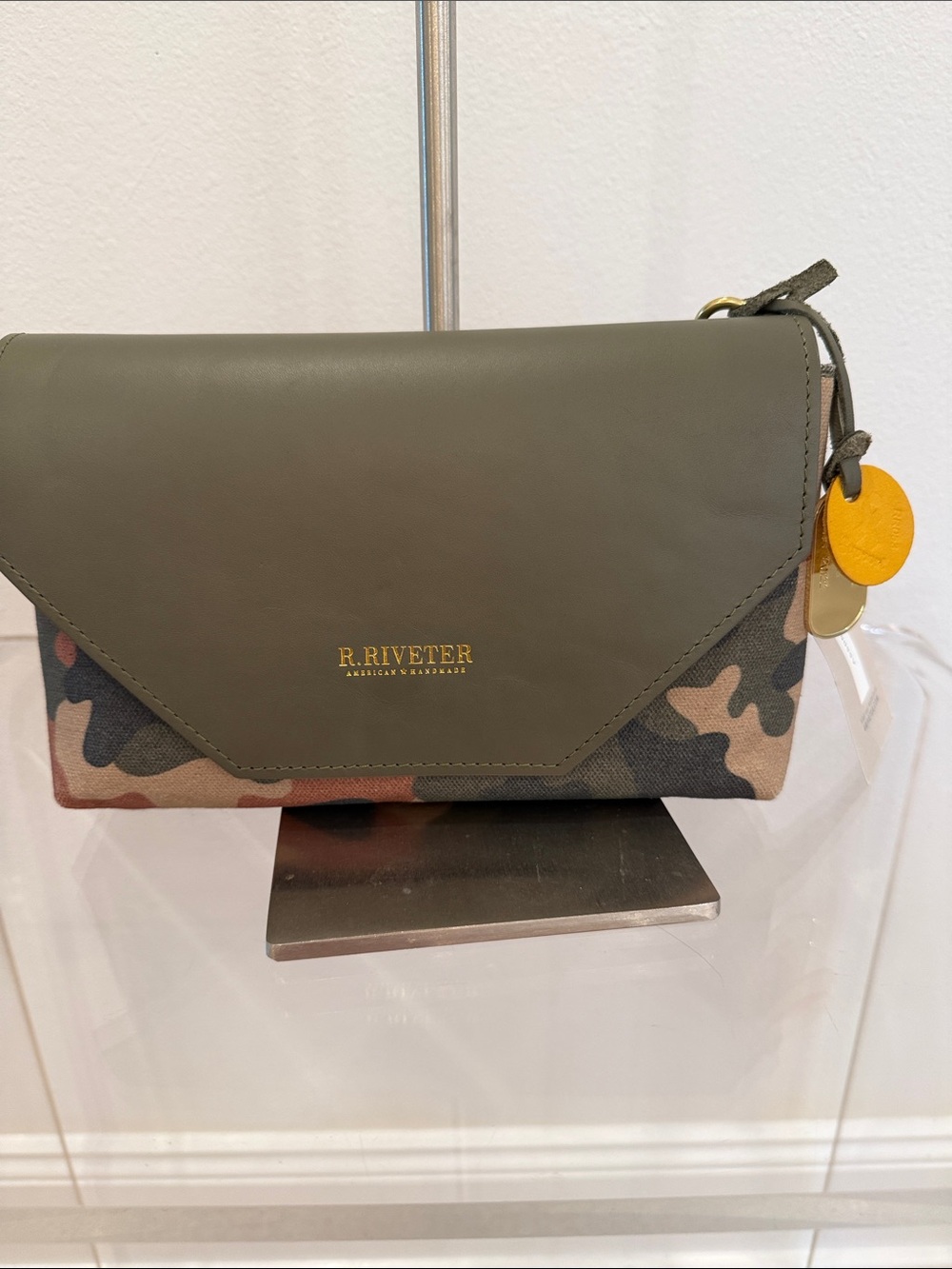 R. Riveter Olive Leather & Camo Crossbody